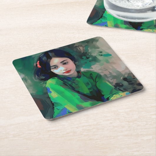 Mädchen in grünem Kleid Rechteckiger Pappuntersetzer (angewinkelt)