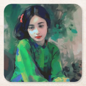 Mädchen in grünem Kleid Rechteckiger Pappuntersetzer (Vorderseite)