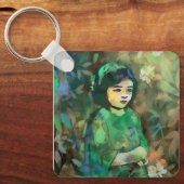Mädchen in grünem Kleid Schlüsselanhänger (Vorderseite)
