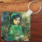 Mädchen in grünem Kleid Schlüsselanhänger (Rückseite)