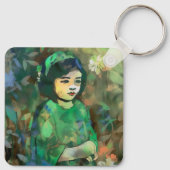 Mädchen in grünem Kleid Schlüsselanhänger (Rückseite)