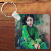 Mädchen in grünem Kleid Schlüsselanhänger (Vorderseite)