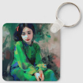 Mädchen in grünem Kleid Schlüsselanhänger (Rückseite)