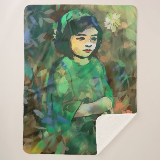 Mädchen in grünem Kleid Sherpadecke (Vorderseite)