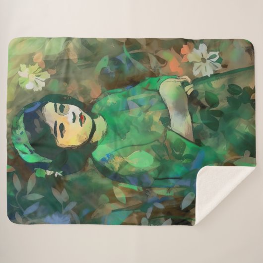 Mädchen in grünem Kleid Sherpadecke (Vorderseite (Horizontal))