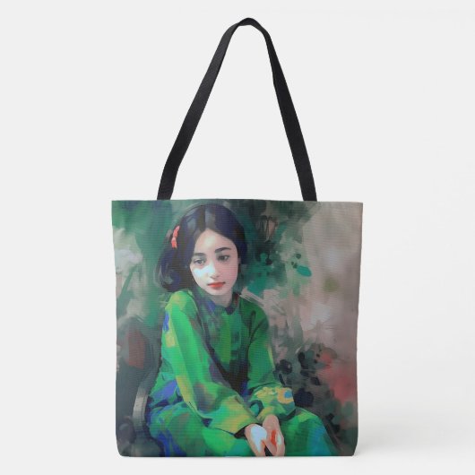 Mädchen in grünem Kleid Tasche (Vorderseite)