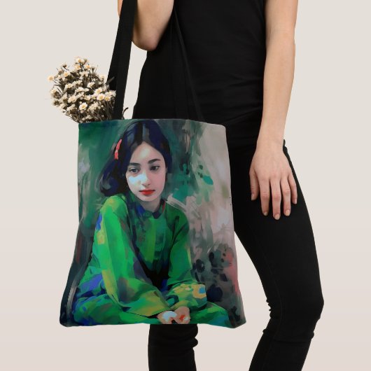 Mädchen in grünem Kleid Tasche (Von Nahem)