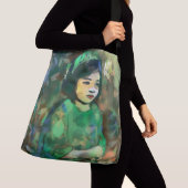 Mädchen in grünem Kleid Tragetaschen Mit Langen Trägern (Von Nahem)