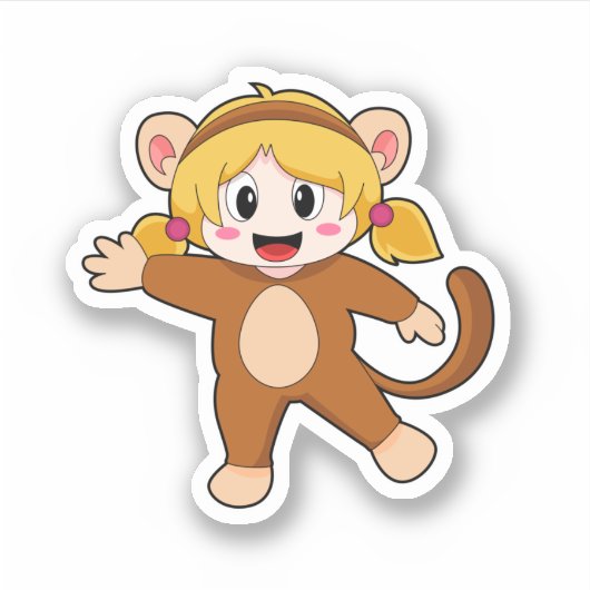 Mädchen in Kostüm als Affe Aufkleber (Vorderseite)