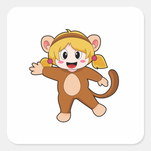 Mädchen in Kostüm als Affe Quadratischer Aufkleber (Vorderseite)