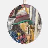 Mädchen in lebendigem Hut Keramik Ornament (Links)
