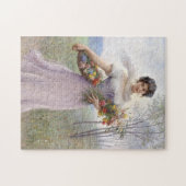 Mädchen in Lilac farbiges Kleid mit Blume Bouquet Puzzle (Horizontal)