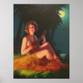 Mädchen in Mondlicht mit Banjo Ukelele Poster (Vorne)