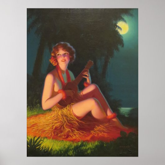 Mädchen in Mondlicht mit Banjo Ukelele Poster (Vorne)
