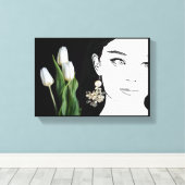 Mädchen in Perlenohring Mode-Illustration trendy Leinwanddruck (Insitu (Holzboden))