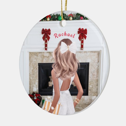 Mädchen in Personalisierter Weiß Keramik Ornament (Links)