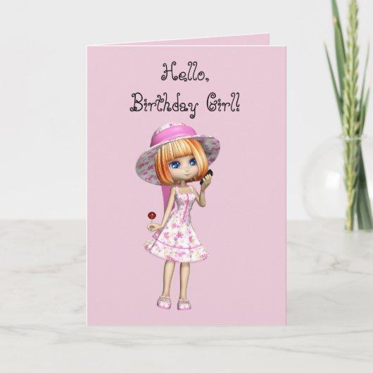 MÄDCHEN IN PINK BIRTHDAY CARD DANKESKARTE (Vorderseite)