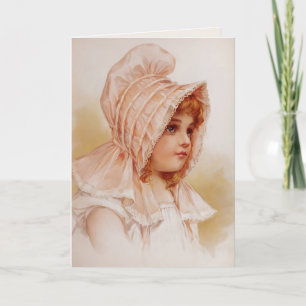 Mädchen in Pink Bonnet Karte