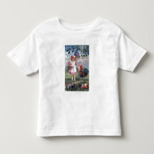 Mädchen in Pink Holding violette Blumen Kleinkind T-shirt