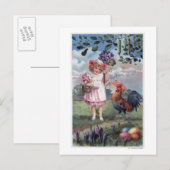 Mädchen in Pink Holding violette Blumen Postkarte (Vorne/Hinten)