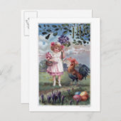 Mädchen in Pink Holding violette Blumen Postkarte (Vorne/Hinten)