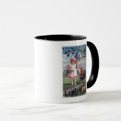 Mädchen in Pink Holding violette Blumen Tasse (VorderseiteRechts)