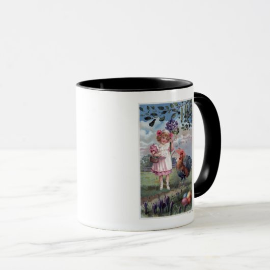 Mädchen in Pink Holding violette Blumen Tasse (VorderseiteRechts)