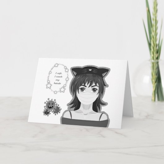 Mädchen in Quarantäne. Manga Stil Feiertagskarte (Vorderseite)