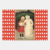Mädchen in Red Coat mit Snowman Karierte Bäume Geschenkpapier Set (Vorderseite)