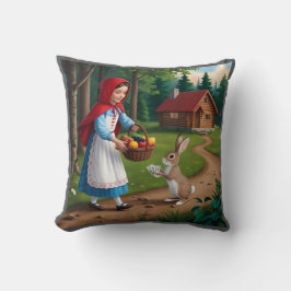 Mädchen in Redhood mit Bunny Kissen