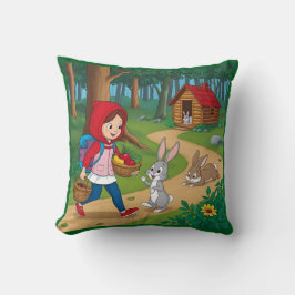 Mädchen in Redhood mit Bunny Kissen