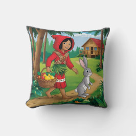 Mädchen in Redhood mit Bunny Kissen