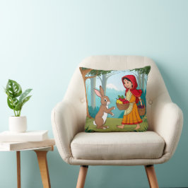 Mädchen in Redhood mit Bunny Kissen