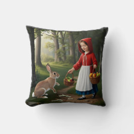 Mädchen in Redhood mit Bunny Kissen