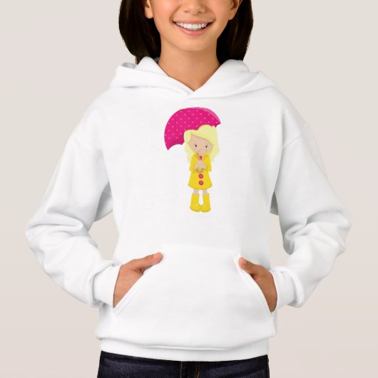 Mädchen in Regenmantel, Mädchen mit Regenschirm, B Hoodie (Vorderseite)