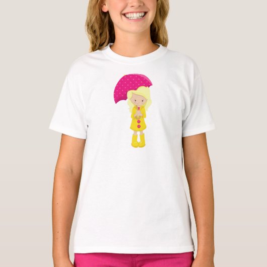 Mädchen in Regenmantel, Mädchen mit Regenschirm, B T-Shirt (Vorderseite)
