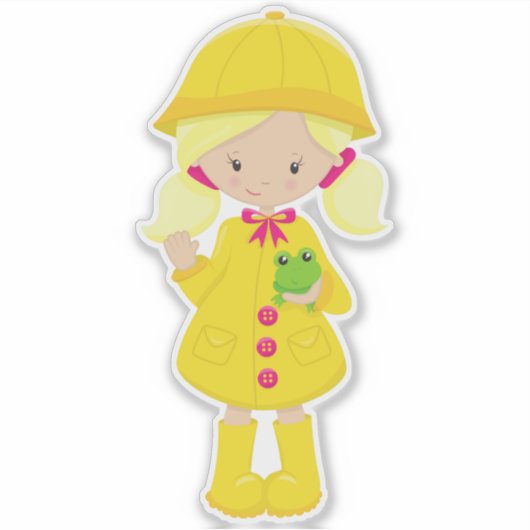 Mädchen in Regenmantel, Stiefel, Blonde Hair, Fros Aufkleber (Vorderseite)