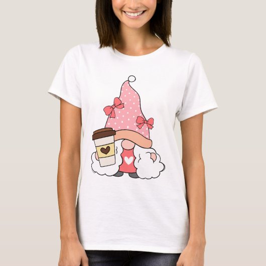Mädchen in Rosa Gnome Kaffee Lover Weiß Frauen T-Shirt (Vorderseite)