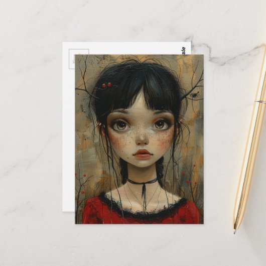 Mädchen in Rot im Herbst Postkarte (Vorderseite/Rückseite Beispiel)