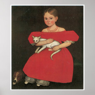 Mädchen in Rot mit ihrem Katzen und Hund c. 1834-3 Poster