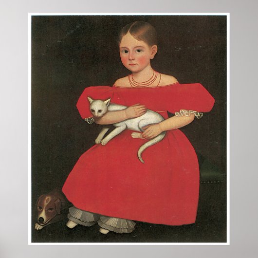Mädchen in Rot mit ihrem Katzen und Hund c. 1834-3 Poster (Vorne)