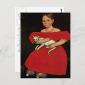 Mädchen in Rot mit ihrem Katzen und Hund Postkarte (Vorne/Hinten)