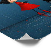 Mädchen in Rot Wartend an der regnerischen Treppe Poster (Ecke)