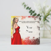 Mädchen in rotem Kleid 16 . Geburtstag Einladung (Stehend Vorderseite)
