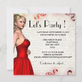 Mädchen in rotem Kleid 16 . Geburtstag Einladung (Rückseite)