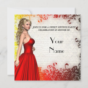 Mädchen in rotem Kleid 16 . Geburtstag Einladung