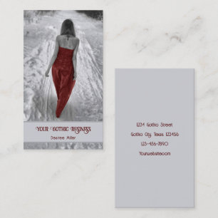 Mädchen in rotem Kleid Gothic Winter Visitenkarte