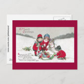Mädchen in roten Mänteln mit Puppen Postkarte (Vorne/Hinten)