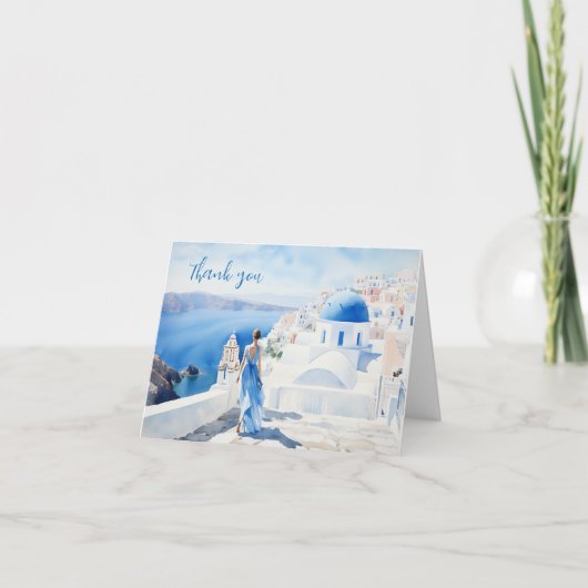 Mädchen in Santorin, Wasserfarbe, Karte Danke (Vorderseite)