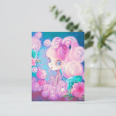Mädchen in Schaumbad mit Kerzen und Rosen Postkarte (Stehend Vorderseite)